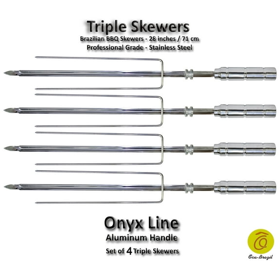 Triple - Set of 4 Brazilian Skewers for BBQ 28" - Professional Grade