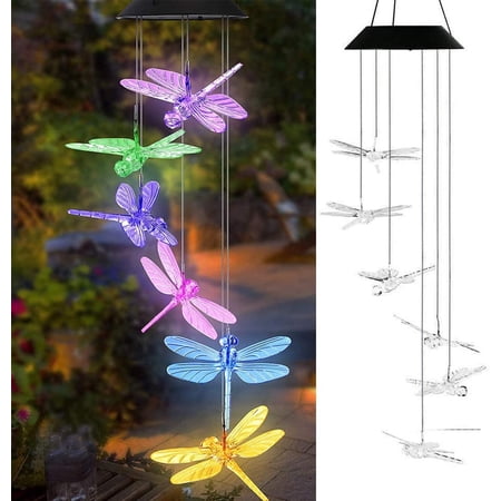 Wind Chimes Solar Wind Chimes Light Color-Changing Outdoor Waterproof Mobile LED Hanging Patio Light Outdoor Decor, Yard Decorations (Dragonfly)