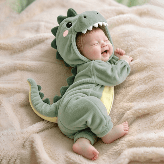 GiLiling Baby Plush Halloween Dinosaur Winter Jumpsuit with Tail, Attached Tail, Front Zipper, Kids Halloween Holiday Party Wear (Green, 3-6 Months)