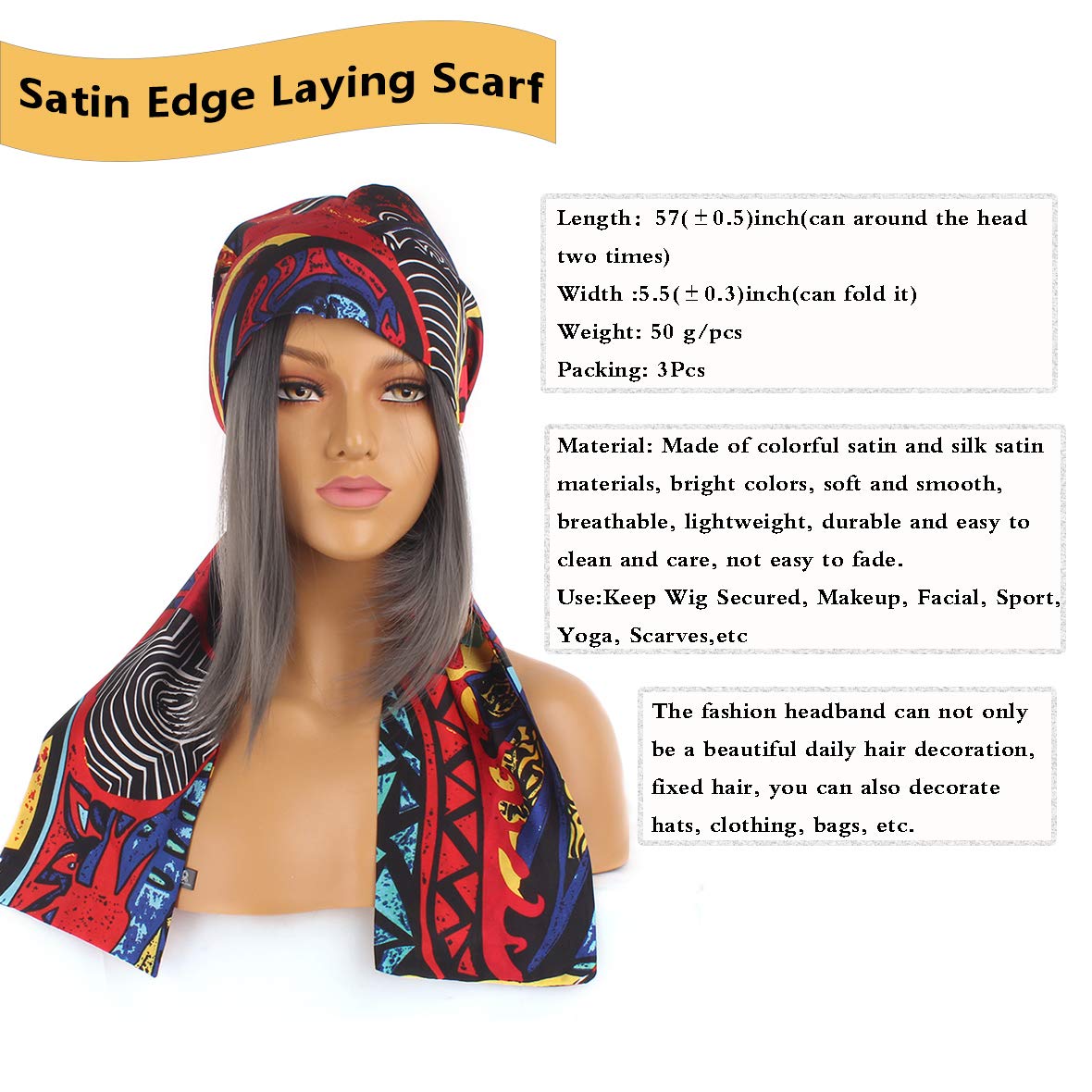 Satin Edge Laying Scarf - Edge Wrap for Lace Frontal Wigs Non Slip Hair  Wrap Wigs Grip Band for Yoga, Makeup, Facial, Sport