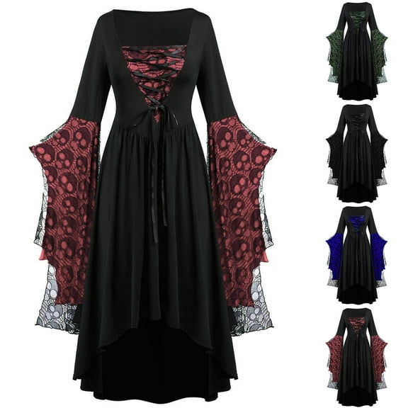 Jsaierl Women's Halloween Costumes Plus Size Vintage Renaissance Dresses Gothic Irish Costumes Steampunk Ball Gown Dresses