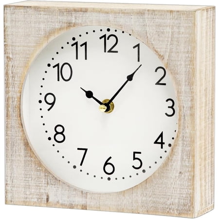 MODE HOME Vintage Table Clock, Square Wooden Farmhouse Table Clock Silent Non-Ticking Battery Operated Desk and Shelf Clocks for Living Room, Kitchen, Bedroom Decor