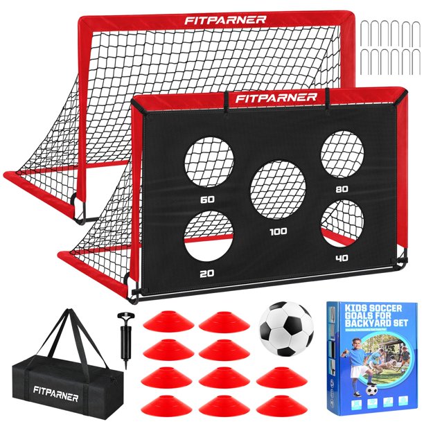 Portería de fútbol infantil FITPARNER, 122 x 91 cm, red con objetivo y conos