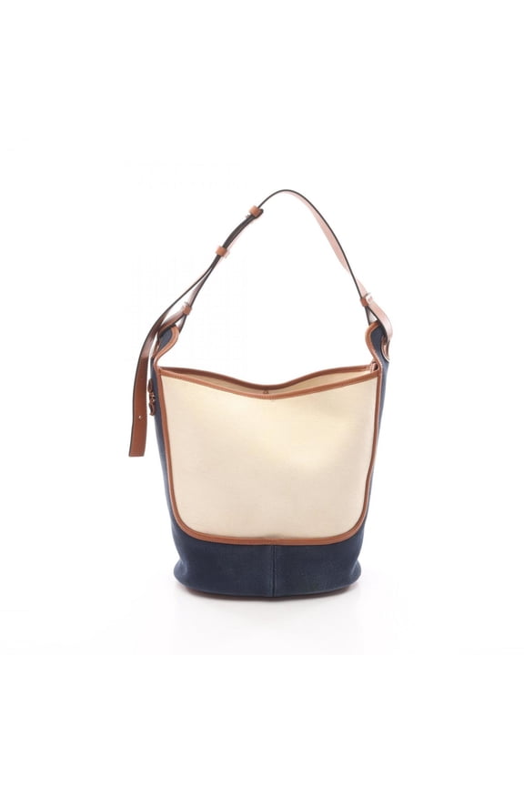 Pre-Owned LOEWE Anagram Hobo Bag Shoulder Handbag Canvas Leather Women's Ivory Navy Brown