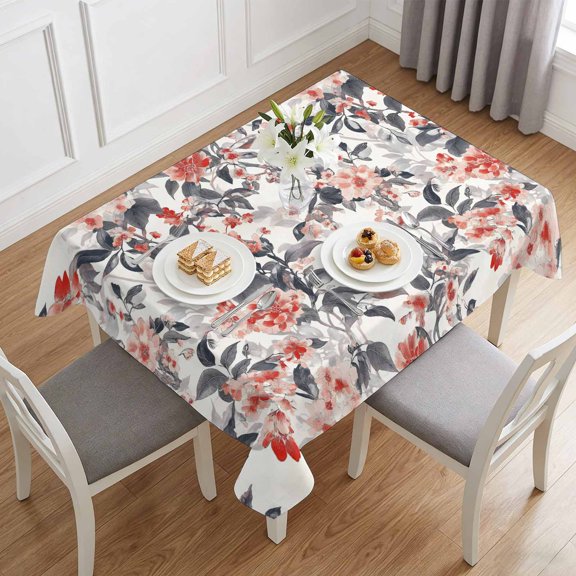 Vintage Ombre Leaves Flower Table Cloth 60x84in, Waterproof Rectangle Tablecloth Wipeable Tablecloths Black Red Watercolor Floral Table Covers for Dining Tables Party Indoor Outdoor