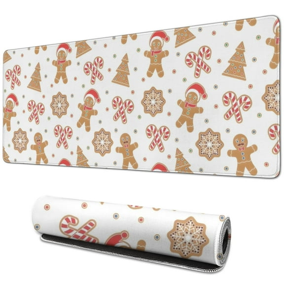 Long Mouse Pads for Desk,White Christmas Gingerbread Man Pattern Desk Mats on Top Of Desks, Desk Mouse Pad Extra Large with 3mm Non-Slip Base and Stitched Edge for Gaming,Office,Work,Home 31.5x11.8in