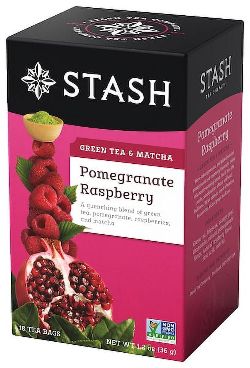 (4 pack) Stash Tea Pomegranate Raspberry Green with Matcha Tea, 18 Ct, 1.2 Oz