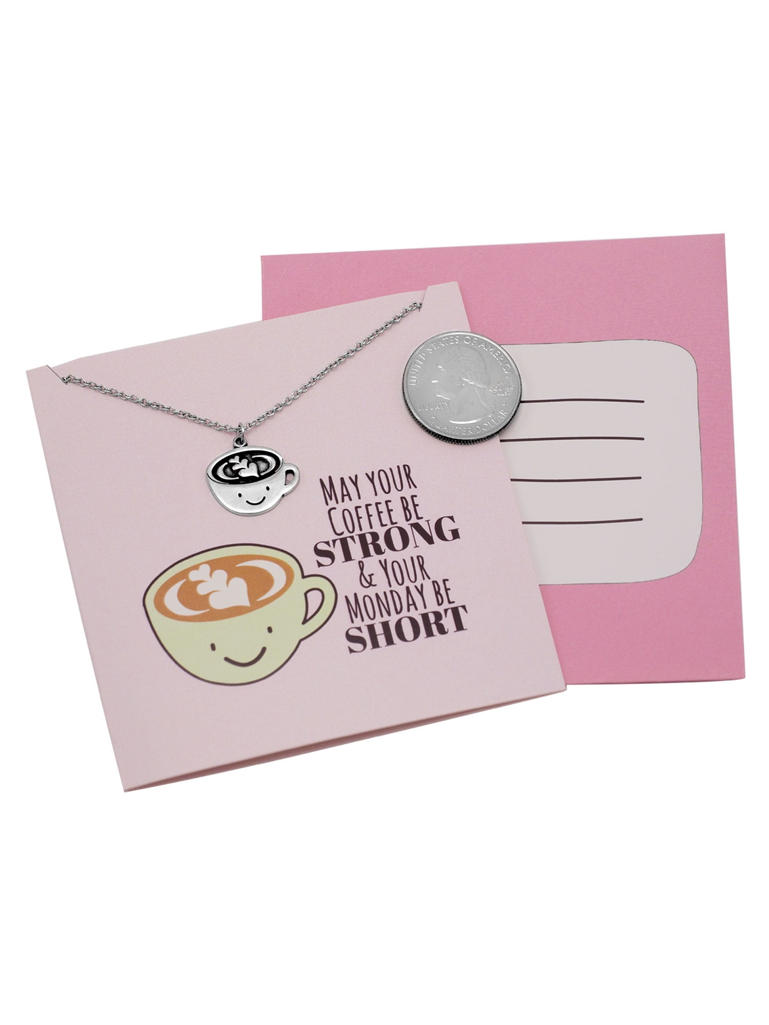 Quan Jewelry Coffee Gifts Necklace for Coffee Lovers and Enthusiasts, Mornings Funny Coffee Mug Perfect Christmas or Birthday Gift, Caffeine Humor, Pun Greeting Cards