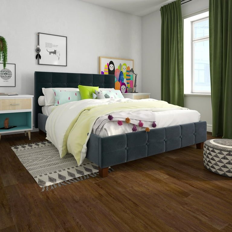 DHP Rose Tufted Upholstered Platform Bed Frame Queen Blue Velvet Walmart