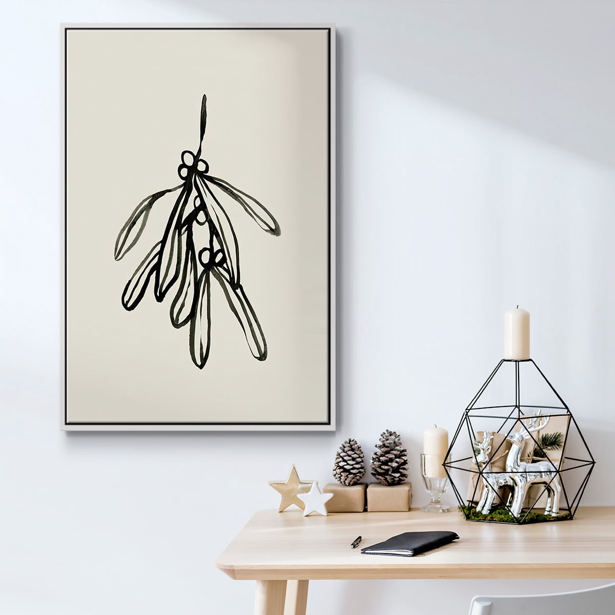Mistletoe Sketch II - Framed Gallery Wrapped Holiday Canvas - 17 x 25 - White Frame