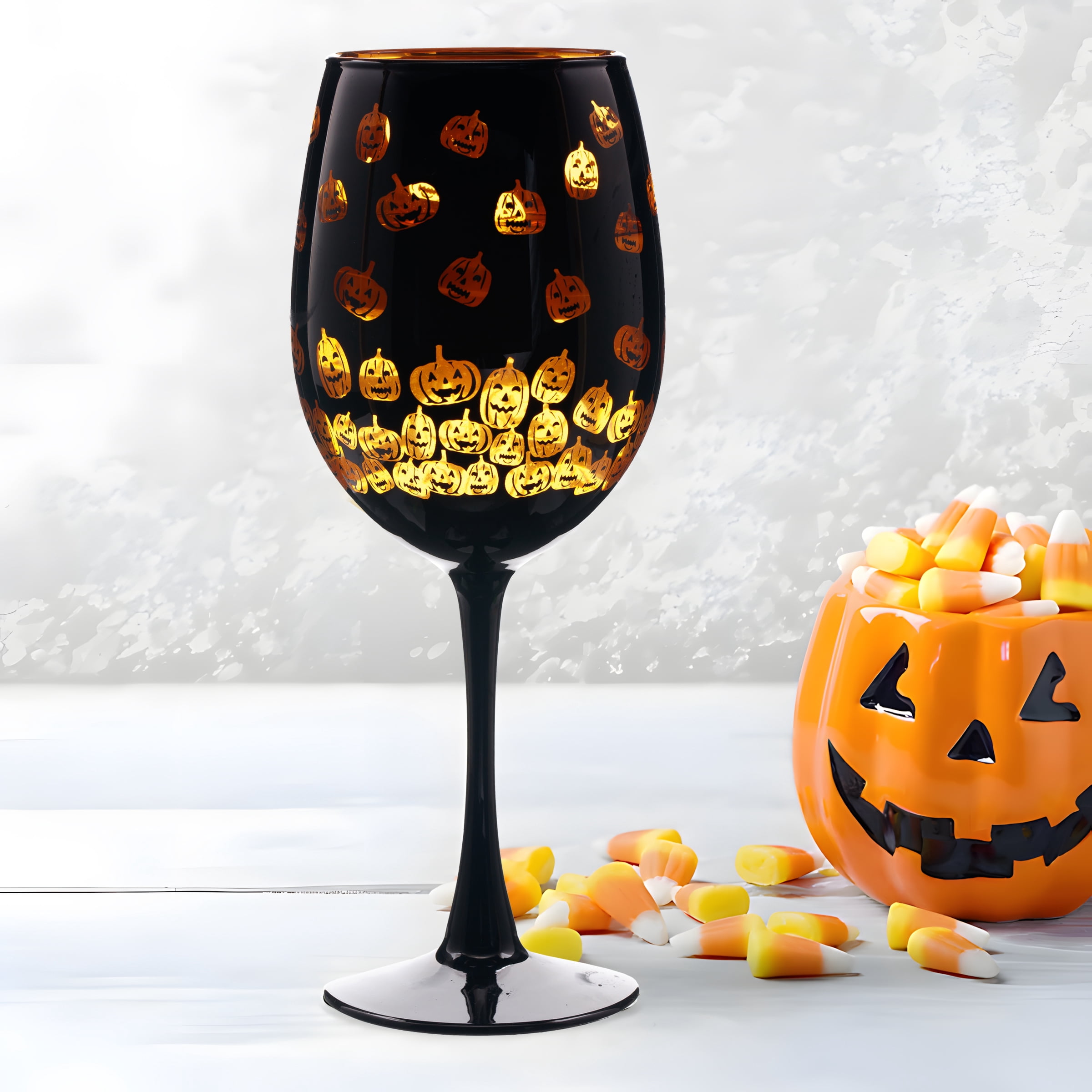 Way to Celebrate Halloween Two Tone Wine Glass Pumpkin