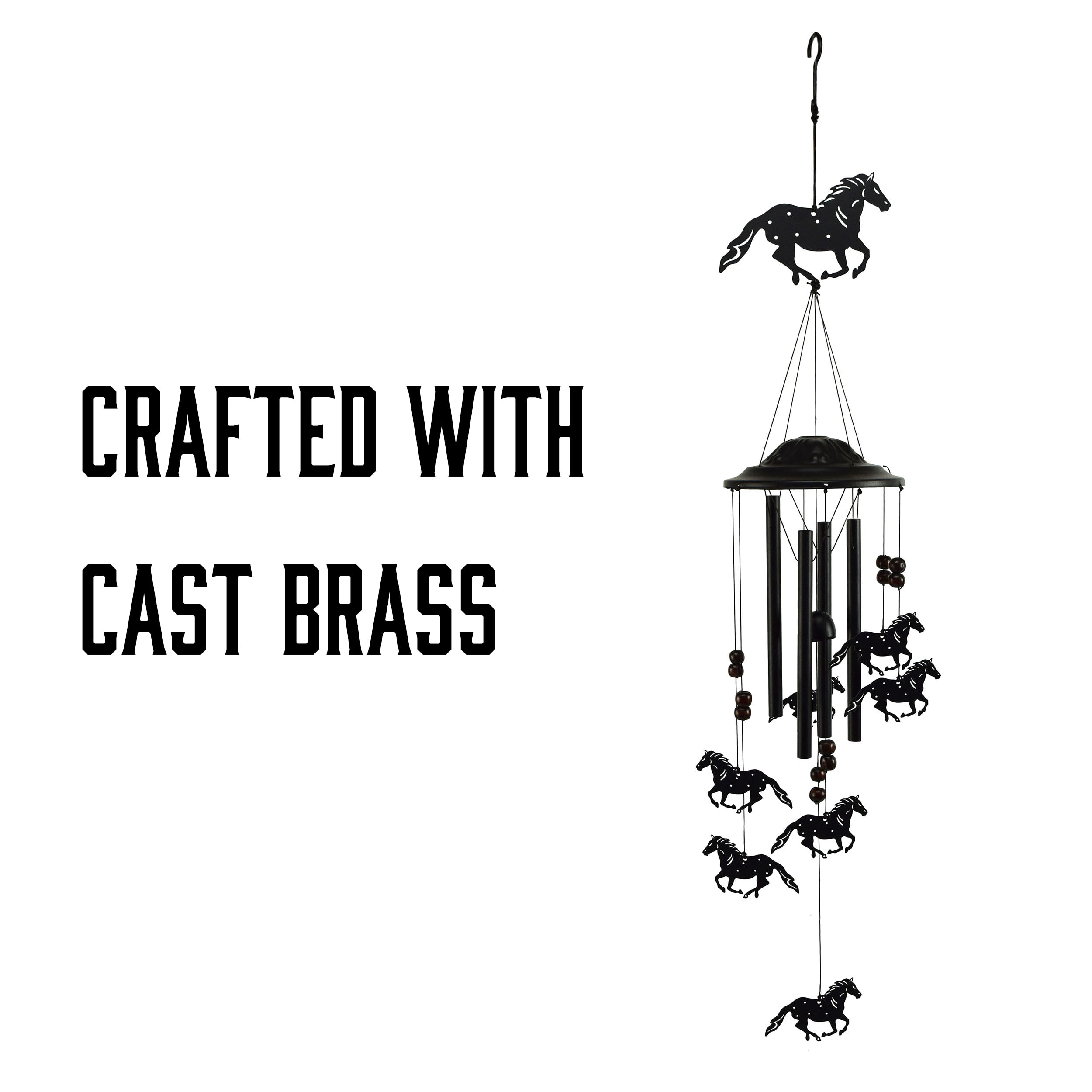 Rivers Edge Products Rivers Edge Products 40" Brass Wind Chime for Outside - Weather-Resistant Soothing Metal Wind Bell - Western Animal Outdoor Decor for Patio, Garden, Porch, Cabin - Horse Black