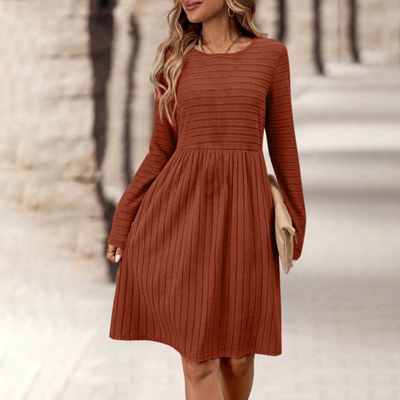 Sentmoon Women’s Dresses Solid Color Long Sleeve Crew Neck Casual Dresses for Women Relaxed Fit Athletic Dress for Date Night and Dinner