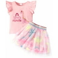 thumbnail image 3 of Girls Pink Dinosaur Outfits 2 Piece Dinosaur Skirt Sets Ruffle Sleeve Shirt Tulle Skirt 6-7 Years, 3 of 7