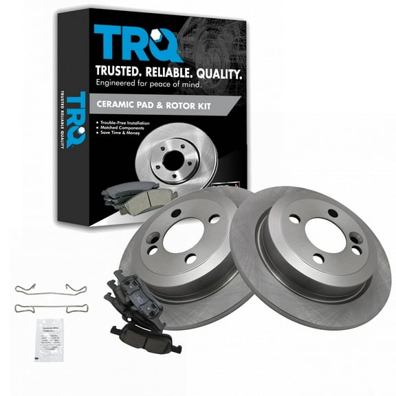 TRQ Rear Brake Pad & Rotor Kit Brake Pads Brake Rotor Ceramic Fits Select 2007-2008 Mini Cooper