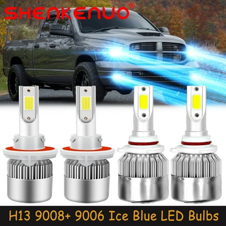 SHENKENUO For Dodge Ram 1500 2500 3500 2006 2007 2008 2009 - LED Headlights + Fog Light Bulbs,H13 9008+9006,8000K Ice Blue,Pack of 4,C01