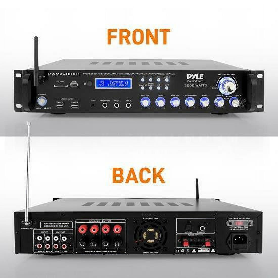 Pyle 3000W 4 Channel Bluetooth Hybrid Preamplifier System w/Microphones & Remote