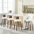 thumbnail image 4 of WOOW DEPOT PU Swivel Bar Stools Set of 2, 26" Seat Height Modern Upholstered Bar Chairs w/ Mid-back Round Seat Walnut Legs Leather Island Stools for Kitchen Counter, 4 of 11