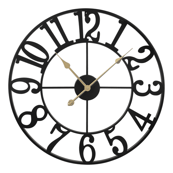 Mee 2ou 16Inch Black Large Arabic Numeral Wall Clocks for Living Room,Silent Non‑Ticking,Oversized Modern Decorative Metal Industrial Wall Clock for Patio Waterproof,Farmhouse,Kitchen,Bedroom