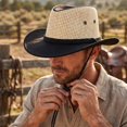 thumbnail image 5 of Unisex Adult Straw Cowboy Hat Small Brim Western Rope Decor Adjustable Chin Strap Summer Cap for Outdoor Travel and Vacation and Beach Trips Black One Size, 5 of 5
