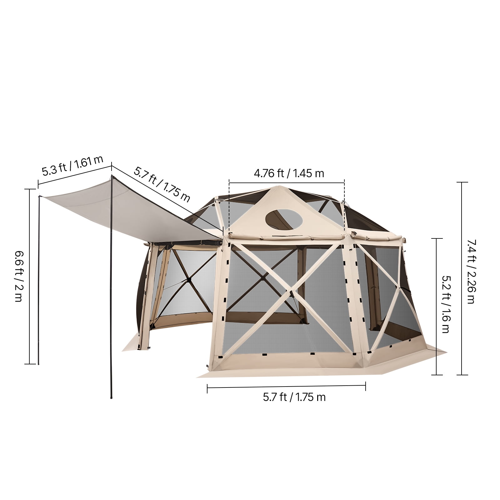 KFFKFF Pop-Up Gazebo Screen Tent, 15 x 15 ft, 13-Sided Dome Camping Canopy with Detachable Roof & Carrying Bag, Easy Setup & Insect-Resistant, Outdoor Sun Shelter for 12-15 People, Beige