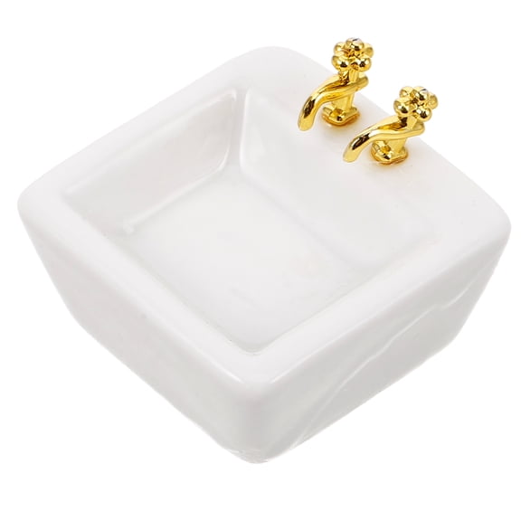 TABLZONE Dollhouse Accessories Miniature Bathtub Dollhouse Sink Square Resin White 1Pack