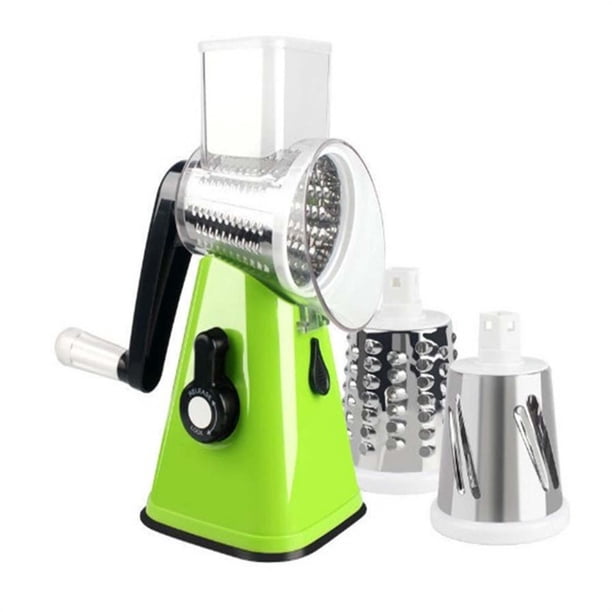 Rallador y rebanador rotatorio multifuncional con 3 tambores de acero inoxidable, picador de verduras de cocina manual