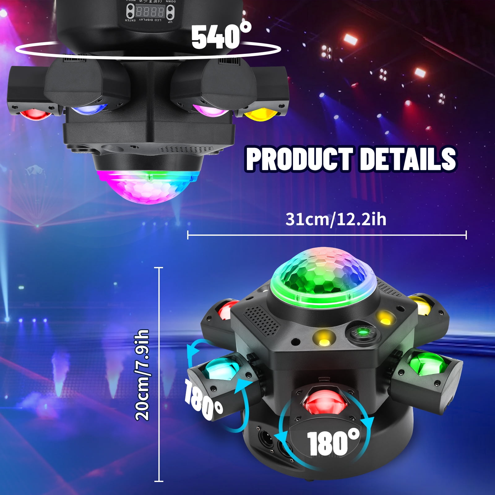 Moving Head DJ Lights, 6 Arm RGBW LED 150W Disco Stage Light with Mixed Lighting Effects, Sound Activated, DMX 512 Remote Control DJ Lights for Disco Club Wedding Party (Kaleidoscope)