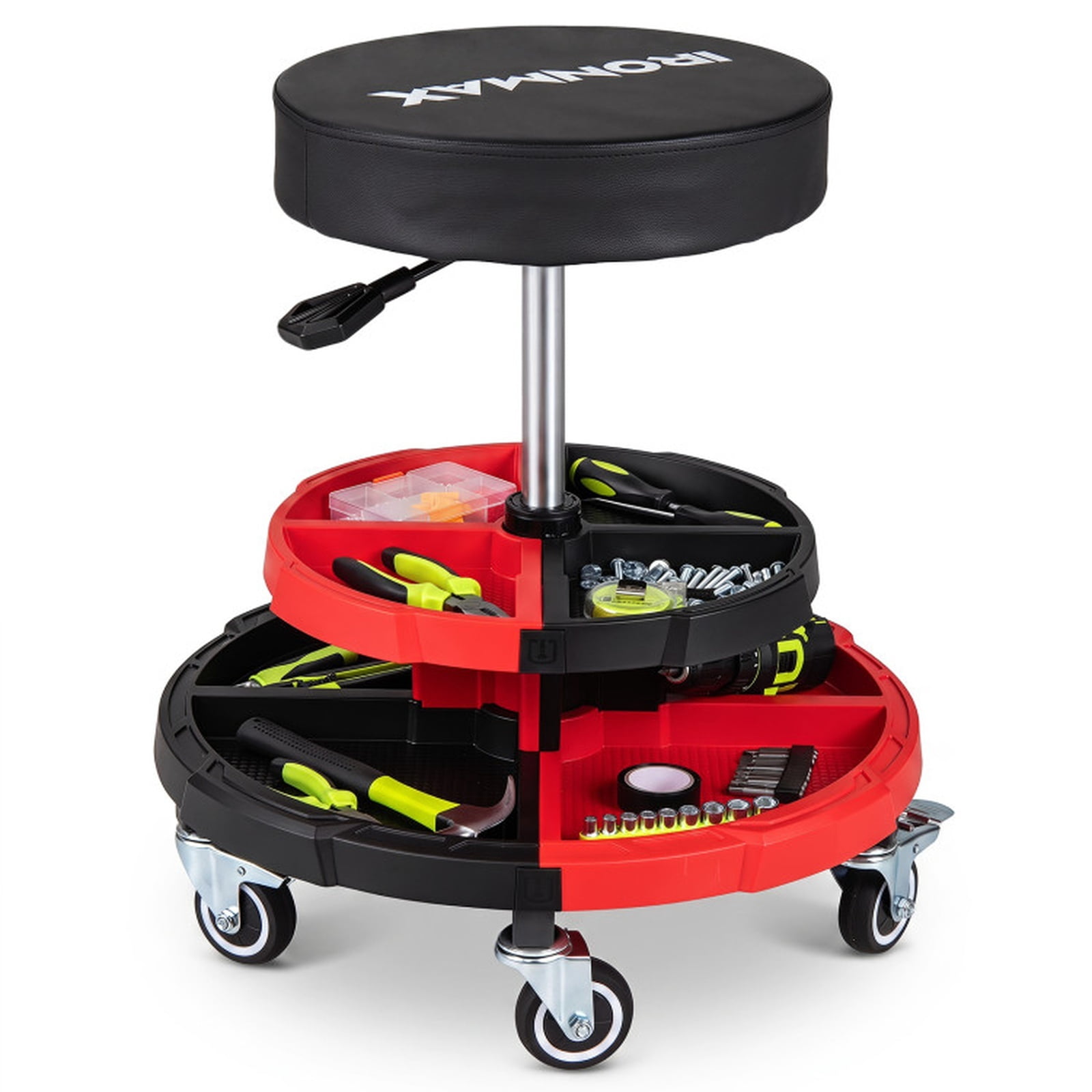 Biotree Rolling Mechanic Stool 23.5" x 20.5" for Auto Repair Workshop Mechanic with Tool Tray for Garage Shop, Red