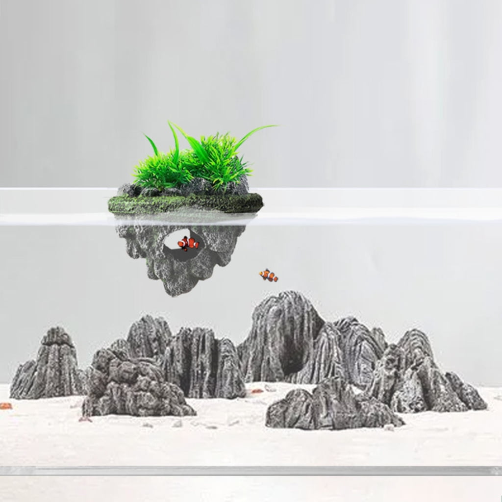 2 Piece Floating Rock Pair for Fish Tanks 3D Layering and Habitat Environment