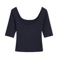thumbnail image 2 of Fengqque Womens Cotton Tops Summer Square Neckline Casual Fitted T Shirt Half Sleeve Tunic Tee Navy S(S), 2 of 5