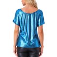 thumbnail image 3 of INSPIRE CHIC Metallic Tops for Women's Off Shoulder Short Sleeve Loose Party Sparkly Blouse, 3 of 5