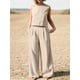thumbnail image 2 of Conjunto de 2 piezas casual sólido, top sin mangas de cuello redondo y pantalones de pierna ancha de cintura alta, ropa de mujer, 2 of 4