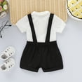 thumbnail image 3 of KIMI BEAR Newborn Baby Boys Short Sets Lapel Bowknot Tops overall shorts 2pcs Gentleman Suits Summer White 0-6 Months, 3 of 8