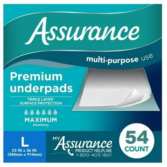 Assuranc Unisex Premium Underpad for Adults, L , Maximum Absorbency (54 Count)