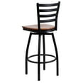 thumbnail image 6 of BizChair 2 Pack Black Ladder Back Swivel Metal Barstool - Cherry Wood Seat, 6 of 9