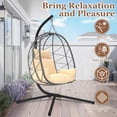 thumbnail image 4 of Egg Chair with Stand, Patio Wicker Hanging Chair, Egg Chair Hammock Chair with UV Resistant Cushion and Pillow for Indoor Outdoor, Patio Backyard Balcony Lounge Rattan Swing Chair, JA2440, 4 of 7