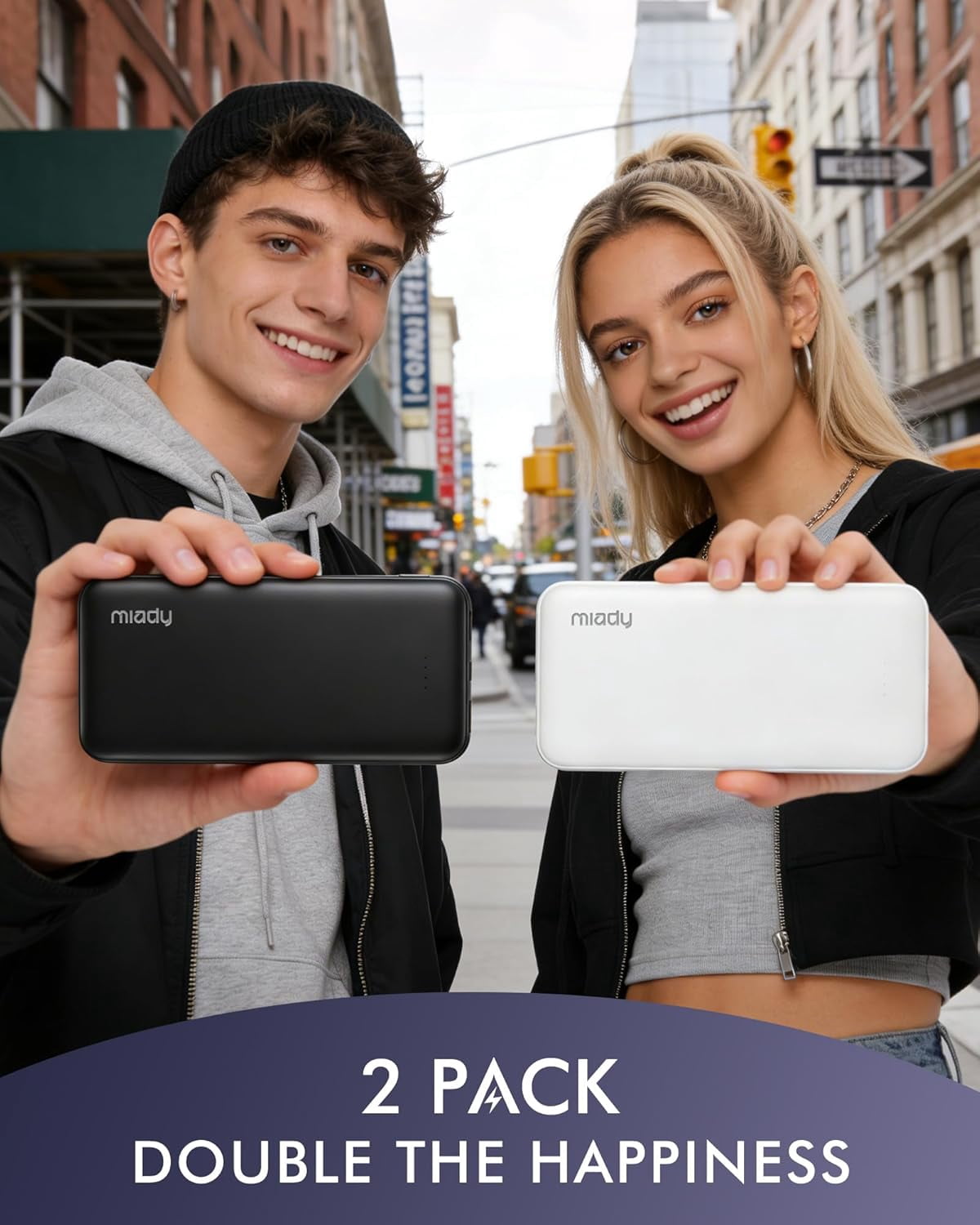 2-Pack Portable Charger, Slim 10000mAh Power Bank Travel Battery Pack 3 Outputs 2 Inputs Compatible with iPhone 17/16/15/14/13 Galaxy S24/22 iPad Android etc (Black+White)