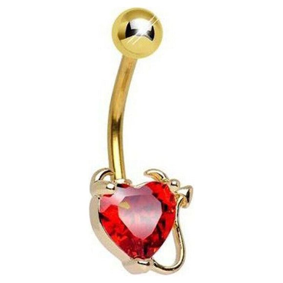 Bague Bouton de Ventre en Or Non Pendante Cœur Diabolique 14ga
