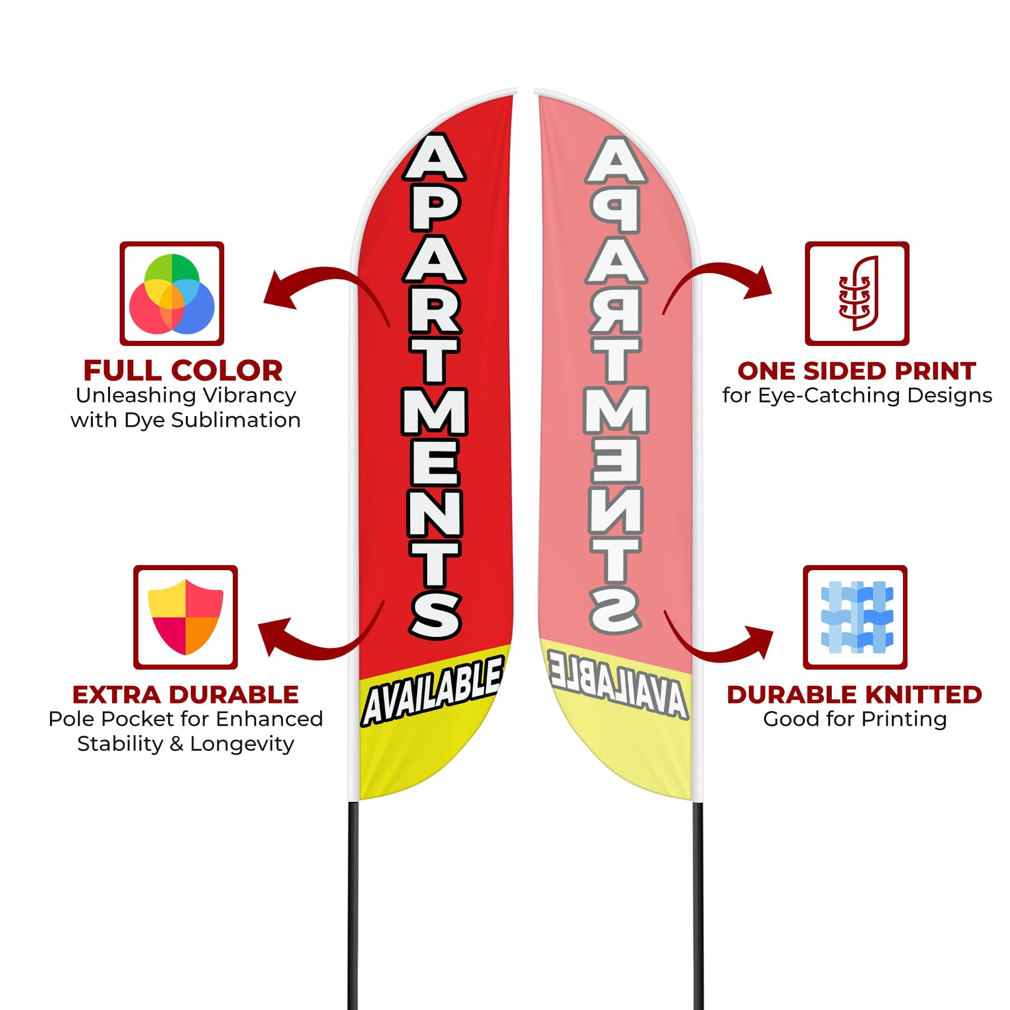 Apartments Sign feather flag for Outdoor by Mavis Printing | 11.5 FEET Long Polyester Outdoor Banner Flag for Easy Hang | HD Print Swooper Flag Only to Advertise Real Estate Business| Made in USA