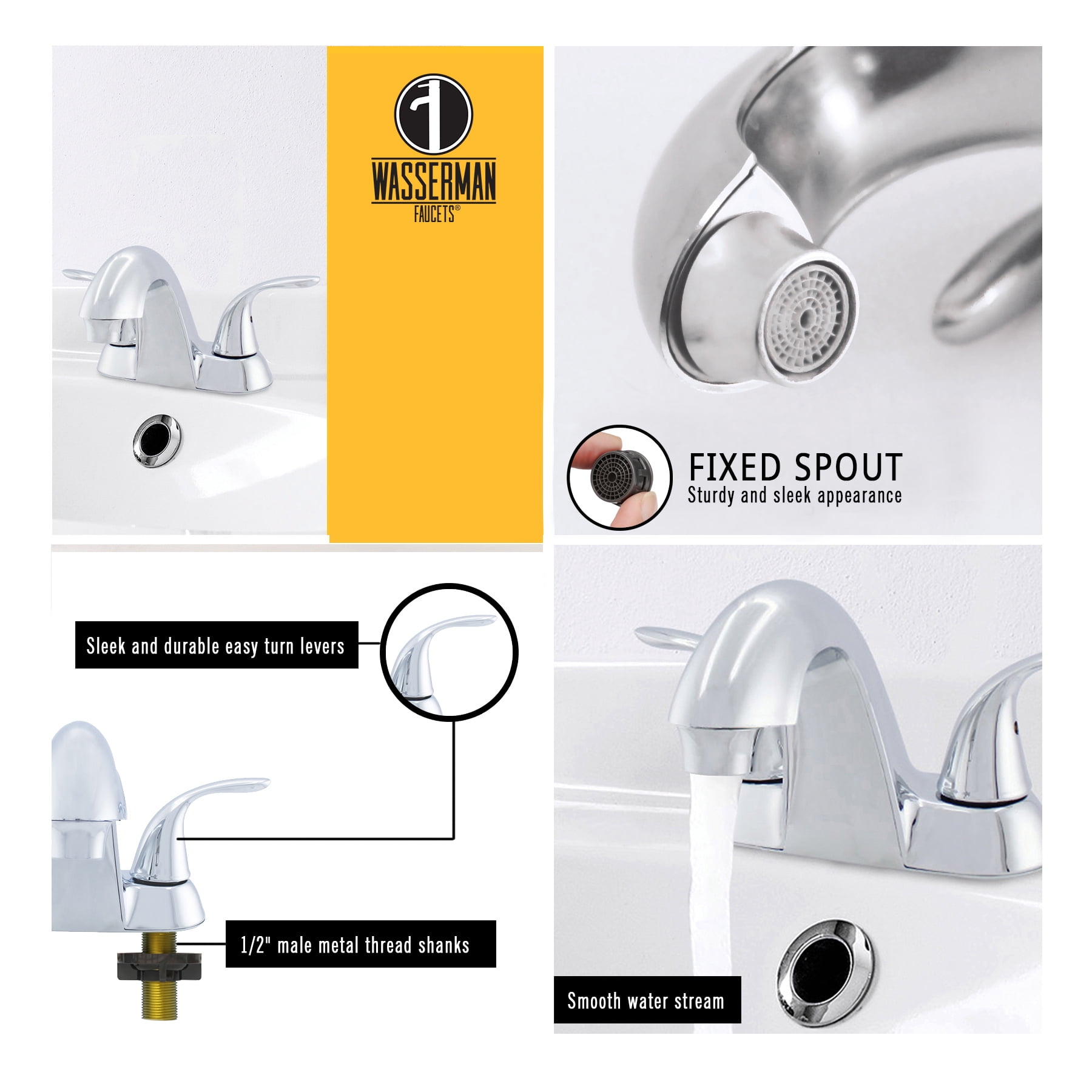 WMF-4224DSSLP-CP - Double Handle Hybrid, mid-rise spout lavatory-Chrome Finish Faucet