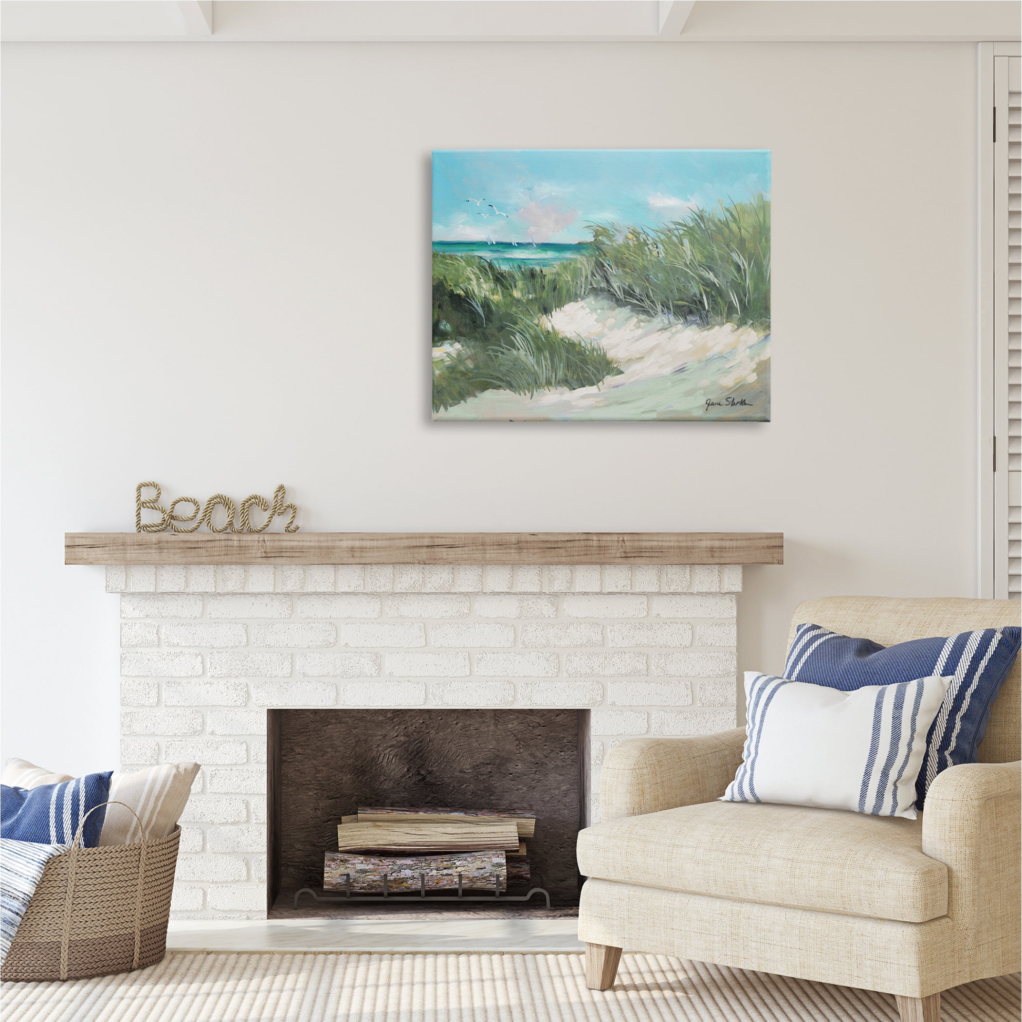 Stupell Industries Beach Grass Painting Nature Painting Gallery Wrapped Canvas Print Wall Art, 40 x 30