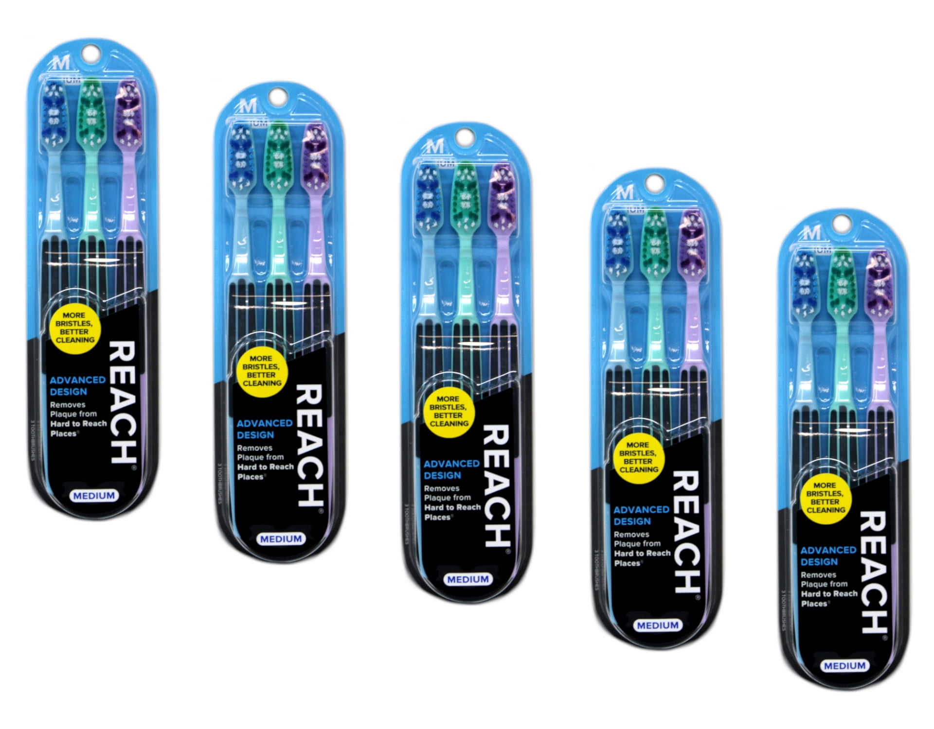 Reach Advanced Design Toothbrushes Medium, 3 Count Pack of 5