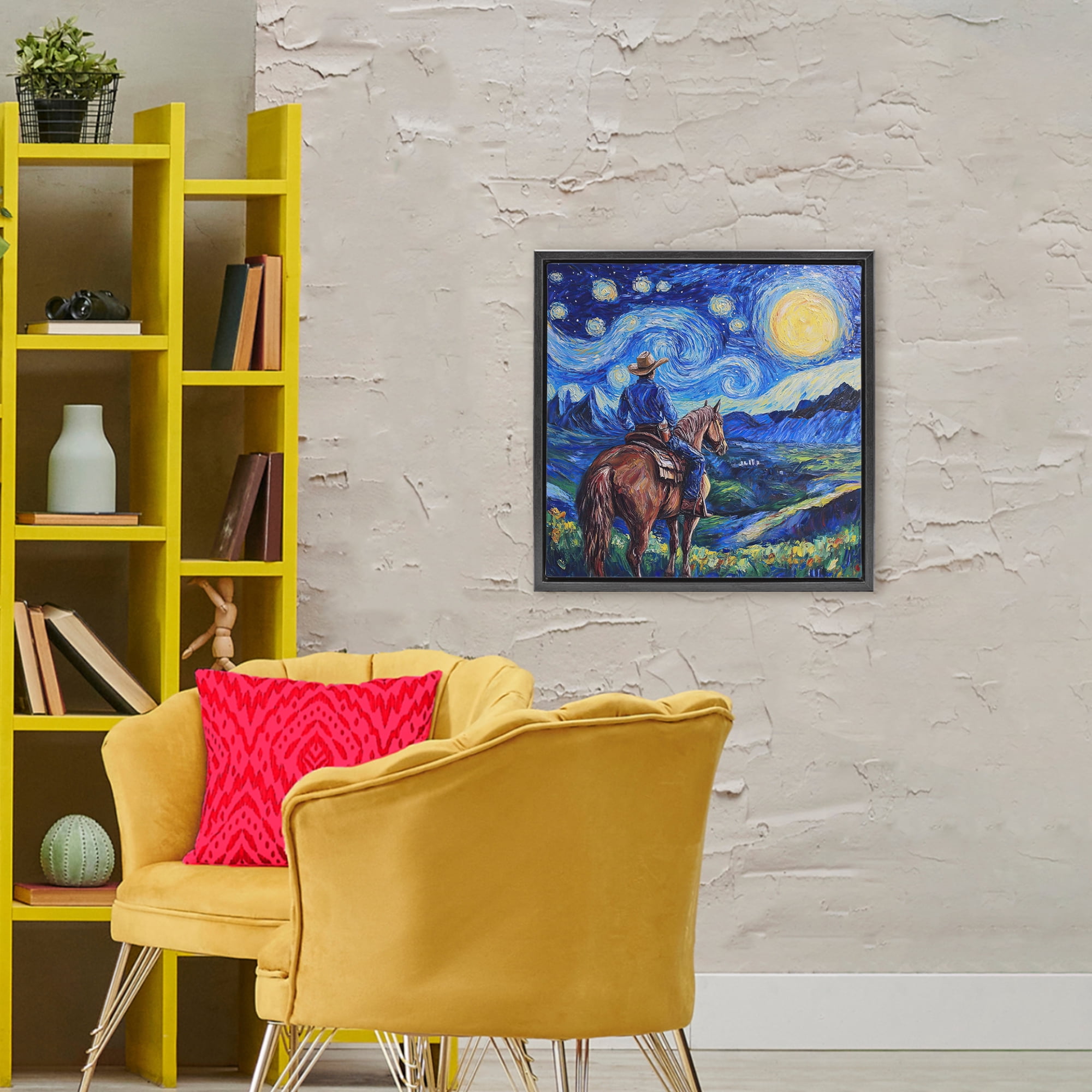 Stupell Industries Starry Night Cowboy Black Framed Floater Canvas Wall Art, design by Tina LeCour