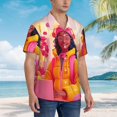 thumbnail image 5 of Goofa Digital Nomad Pink Landscape Hawaiian Shirt for Men, Unisex Summer Beach Casual Short Sleeve Button Down Shirts,Aloha Tropical Floral print shirt-Small, 5 of 9