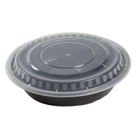 AmerCareRoyal TGCR48B 48 Ounce Black Clear Top Round Polypropylene To Go Combo Container, 150/Case