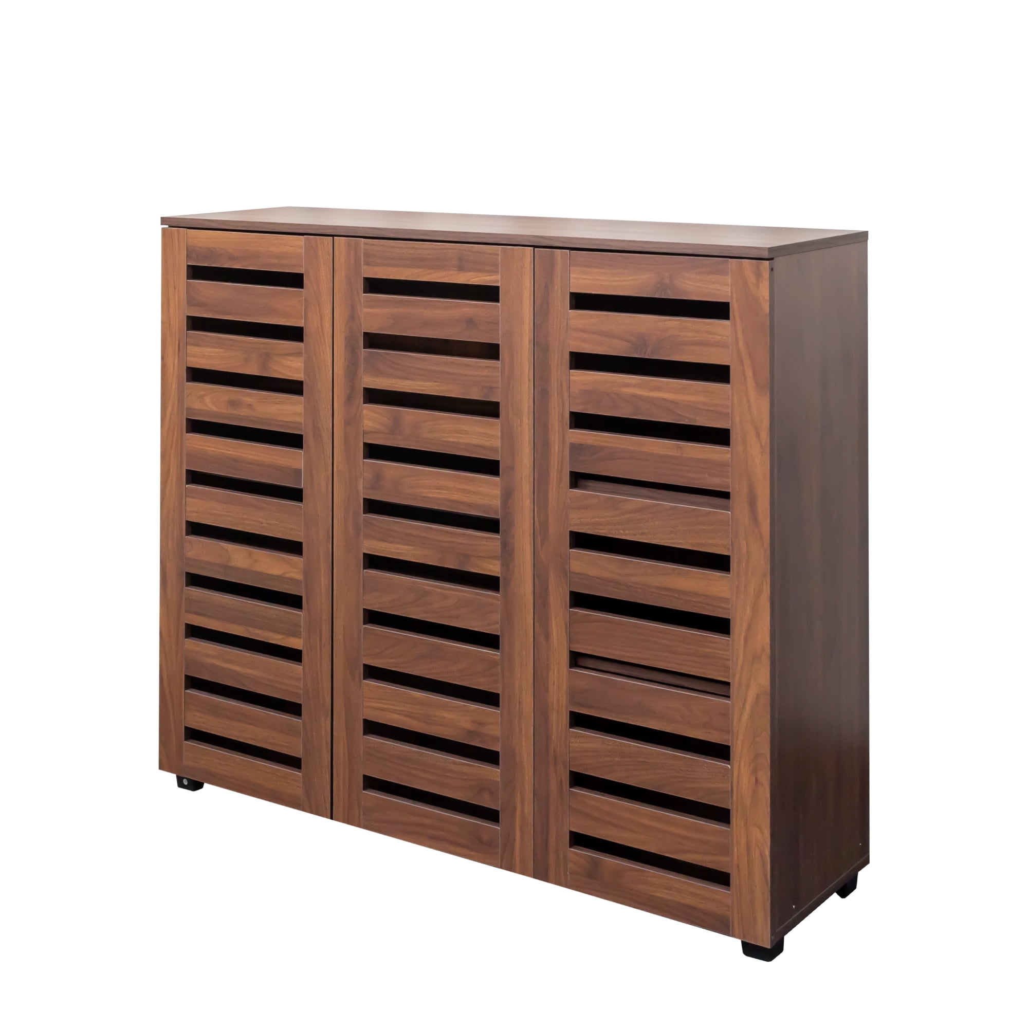 Mintazer 5 Tier Shoe Storage Cabinet with Louvered Doors & Adjustable Shelves, Shoe Rack Organizer for Entryway Hallway Living Room, Brown