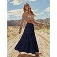 thumbnail image 3 of ZPQMNB Womens Boho Maxi Skirt,Ruffled Maxi Skirt,High-Waisted Belted Folds Long Skirt With Pockets，Suitable For Beach Vacation, 3 of 5