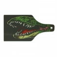 thumbnail image 1 of Dinosaur Cutting Board, Aggressive Wild T-Rex Head Colorful Hand Drawn Style Jurassic Period, Tempered Glass Cutting and Serving Board, Wine Bottle Shape, Dark Brown Fern Green, by Ambesonne, 1 of 1