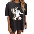 thumbnail image 2 of TIHLMK Tops Women Femmes Mode Col Rond Vintage Drop Manches Courtes Imprimé Tops Blouse, 2 of 8